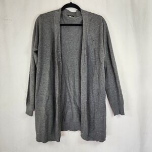 Vila Milano Womens L Open Front Cardigan Wool Blend Gray Rhinestone Detail